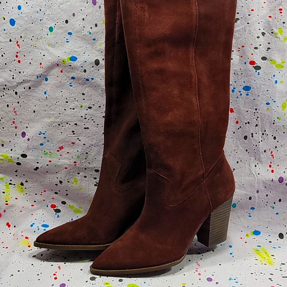 LUCKY BRAND Tall Suede Western Heel Boot SZ 10 Knee High Boots